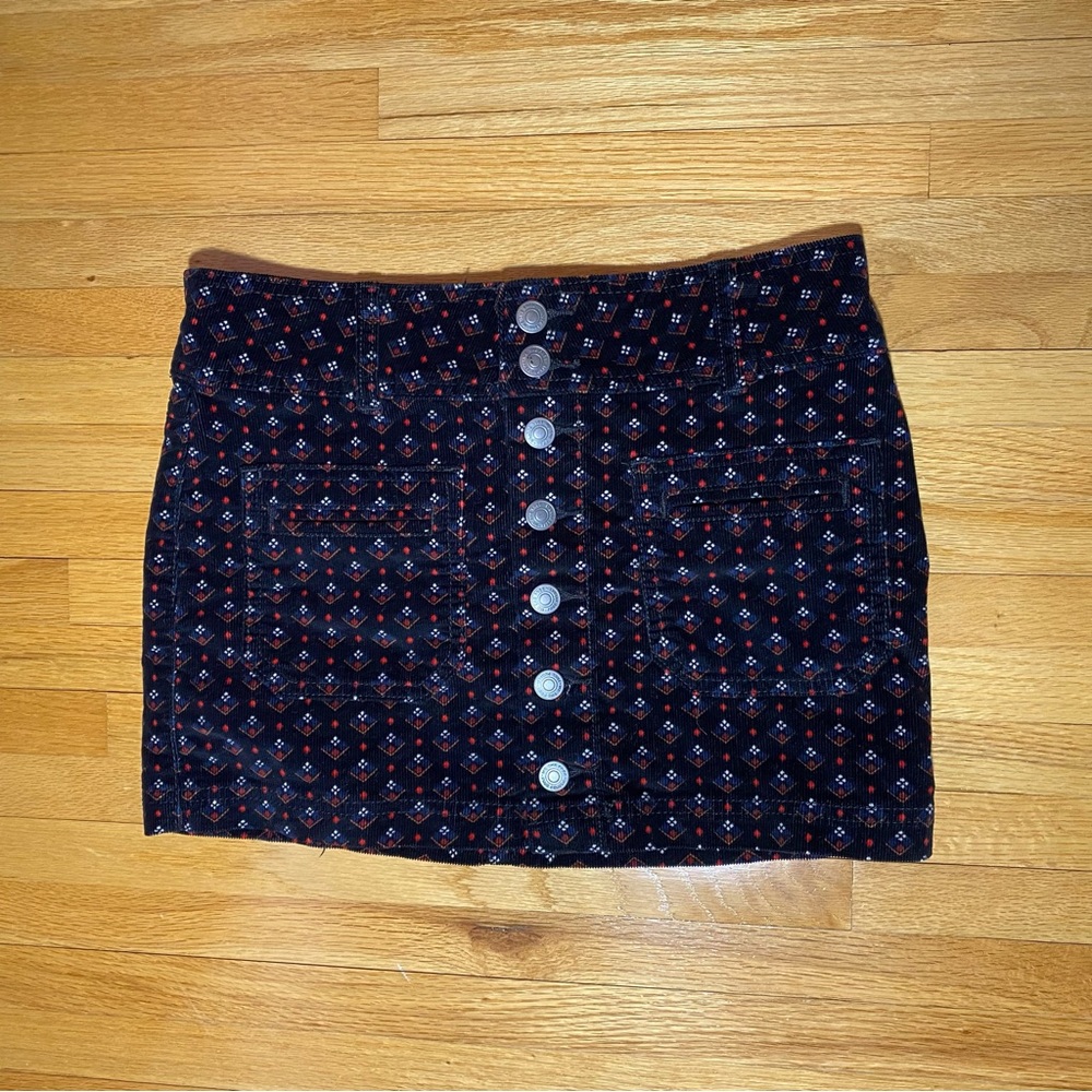 we the free black patterned button down mini skirt